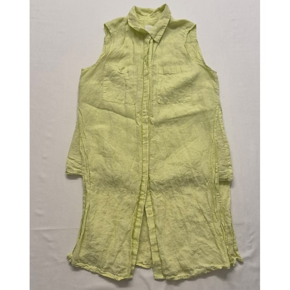 Chico's women's green 100% Linen tunic shirt size 1 lined sleeveless button up